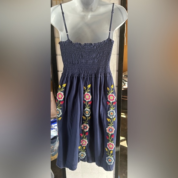 Johnny Was Embroidered Floral Midi Dress Small with Spaghetti Straps - Picture 4 of 6
